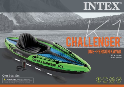 Intex 1-Person Inflatable Kayak w/ 2-Person Inflatable Kayak both w/ oars & pump Perspective: right