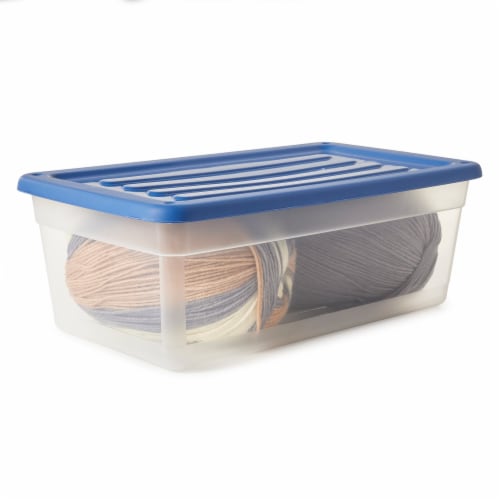 Gracious Living 6 Quart Clear Plastic Storage Bin Container + Blue Lid (12 Pack) Perspective: right