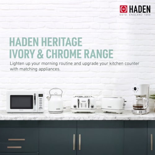 Haden Heritage 1.7 Liter Electric Tea Kettle & 4 Slice Wide Slot Toaster,  White