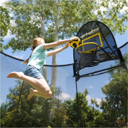 Springfree Outdoor Square 13 Foot Trampoline, Enclosure, Hoop Game, and Ladder Perspective: right