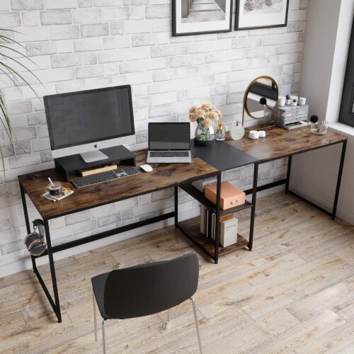 Bestier Computer Home Office Desk with Metal Frame, Hutch, Bookshelf, Under  Desk Storage, and Working Table for Small Bedroom Space, Rustic Brown