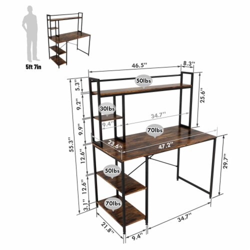 Bestier Computer Home Office Desk with Metal Frame, Hutch, Bookshelf, Under  Desk Storage, and Working Table for Small Bedroom Space, Rustic Brown