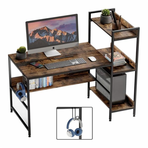 Bestier Computer Home Office Desk with Metal Frame, Hutch, Bookshelf, Under  Desk Storage, and Working Table for Small Bedroom Space, Rustic Brown