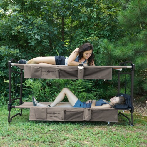 Disc-O-Bed XL Cam-O-Bunk Benchable Double Cot with Organizers, Tan (2 pack) Perspective: right