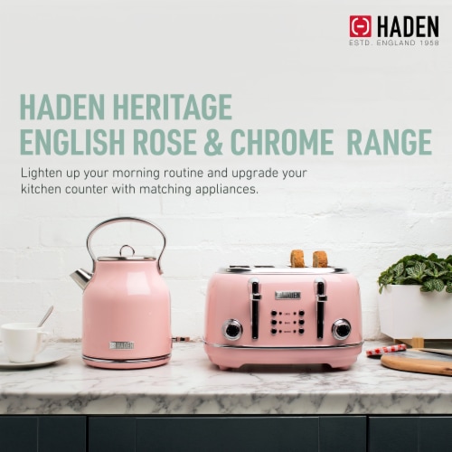 Haden Heritage 1.7 L Stainless Steel Body Electric Kettle w/ Toaster, Pink  