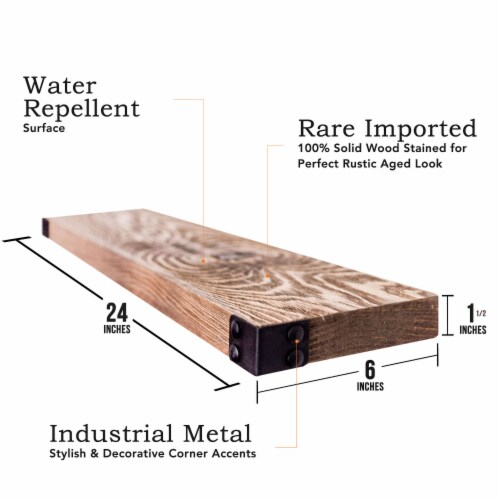 Willow & Grace Dennis 24 Inch Floating Wood Wall Mount Shelves, Walnut (3 Pack) Perspective: right