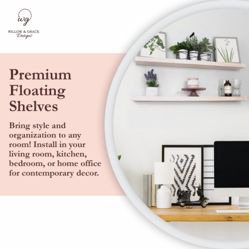 Willow & Grace Suzy 36 Inch Floating Wall Mount Shelves, White Wash (4 Pack) Perspective: right