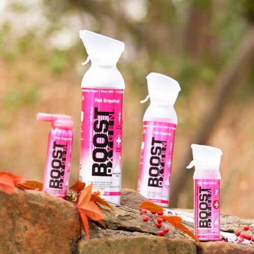 Boost Oxygen Pocket Sized Canned Oxygen w/ Mouthpiece, Pink Grapefruit (10 Pack) Perspective: right