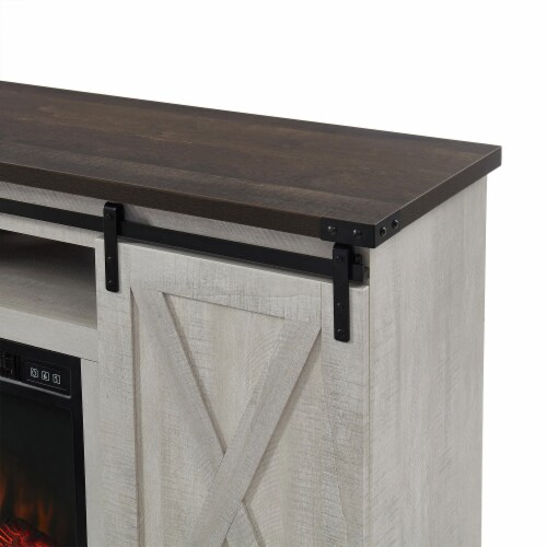 Edyo Living Electric Fireplace TV Stand Table with Sliding Barn Door, Gray Wash Perspective: right