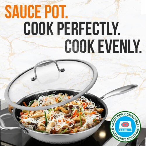 NutriChef Stainless Steel Nonstick Cooking Wok with Food Prep Mixing Bowl Set Perspective: right