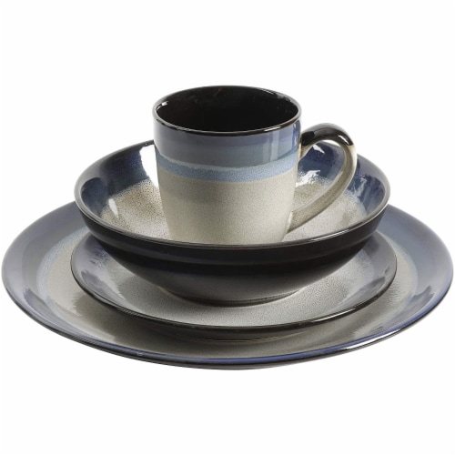 Gibson Elite Couture Band Glazed Stoneware 16 Pc Dinnerware Set, Blue (2 Pack) Perspective: right