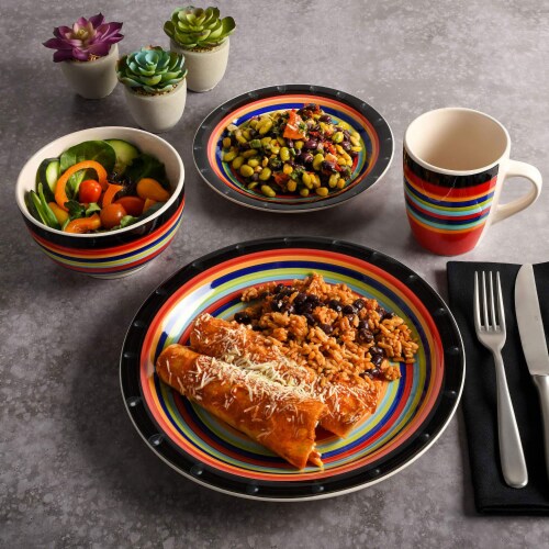 Gibson Casa Stella 16 Pc Dinnerware Plates, Bowls, & Mugs Set, Multicolor (2 Pk) Perspective: right