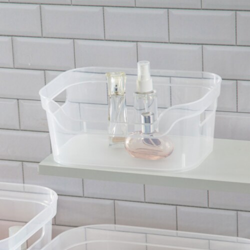 Sterilite 9.5 x 6.5 x 4 Inch Clear Open Storage Bin with Carry Handles (64 Pack) Perspective: right