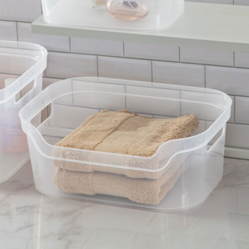 Sterilite 5.25 x 9.5 x 13 Inch Open Storage Bin w/ Carry Handles, Clear (8 Pack) Perspective: right