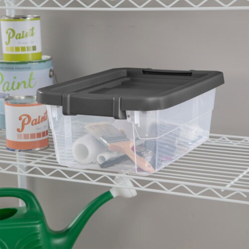 Sterilite 16 Qt Clear Plastic Stacking Storage Containers with Gray Lid (6 Pack) Perspective: right