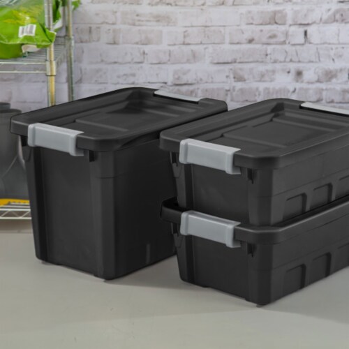 Sterilite 7.5 Gal Rugged Industrial Storage Totes w/ Latch Lids, Black (24 Pack) Perspective: right