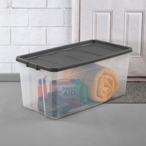 Sterilite 30 Qt Clear Plastic Stackable Storage Bin with Grey Latch Lid, 6  Pack, 6pk - Fred Meyer