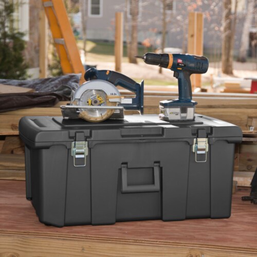 Sterilite 16 Gal Plastic Footlocker Container with Wheels, Flat Gray (6 Pack) Perspective: right