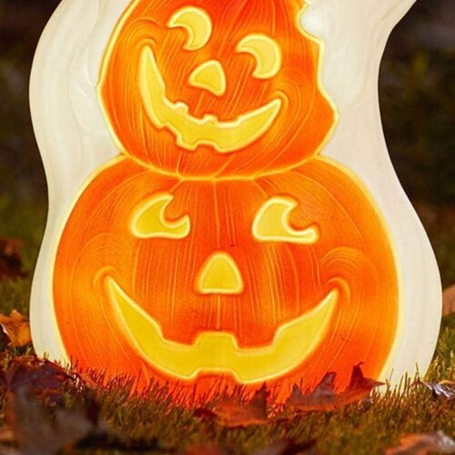 Union Products Light Up Ghost and Pumpkin Halloween Outdoor Decoration (2 Pack) Perspective: right