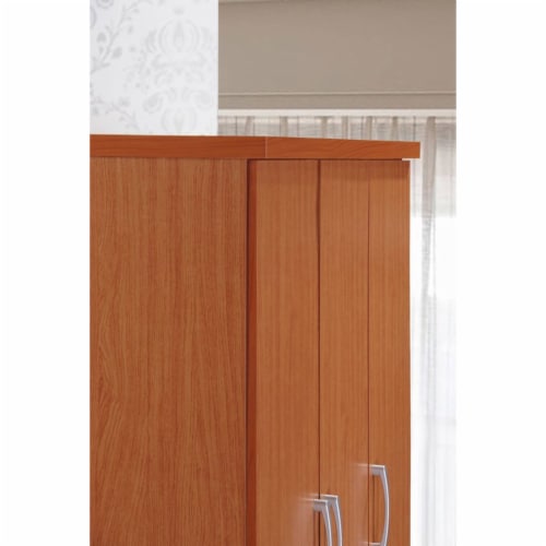 Hodedah Import 3 Door Armoire with Clothing Rod, Shelves, and 2 Drawers, Cherry Perspective: right