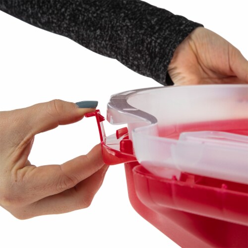 Sterilite Clear Lid Nesting Storage Christmas Holiday Wreath Box, Red (2 Pack) Perspective: right