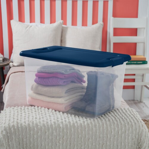Sterilite 64 Quart Latching Plastic Storage Container Tote, Marine Blue (6 Pack) Perspective: right