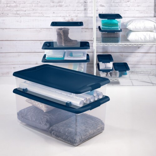 Sterilite 30 qt Clear Plastic Stackable Storage Bin w/ Grey Latch Lid, 24 Pack