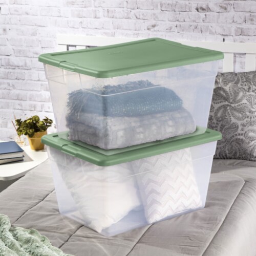 Sterilite Plastic Tote Box 58 qt Clear Stackable Container Storage with Lid Set of 8