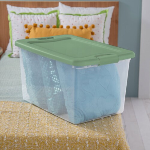 Sterilite 64 Qt Latching Plastic Storage Container Tote, Crisp Green (12 Pack) Perspective: right