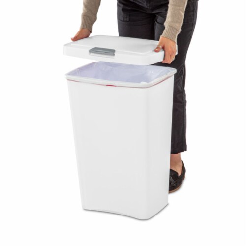 Sterilite 13 Gallon TouchTop Wastebasket with Titanium Latch, White (4 Pack) Perspective: right