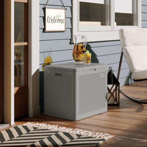 Suncast 22 Gallon Indoor Outdoor Small Patio Deck Storage Box, Stoney (3 Pack) Perspective: right