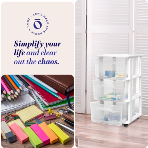 Homz Plastic 3 Drawer Medium Storage Tower, Clear Drawers