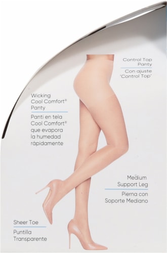 L'eggs® Sheer Energy® Medium Support Control Top Sheer Pantyhose - Jet Black Perspective: right