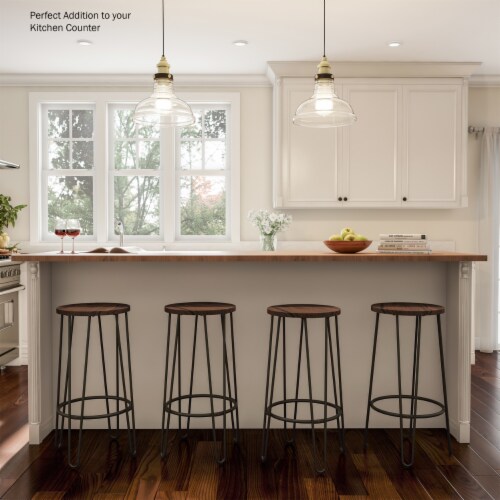 2 Pack Bar Height Stools-Backless Barstools with Hairpin Legs, Wood Seat-Kitchen or Dining Perspective: right