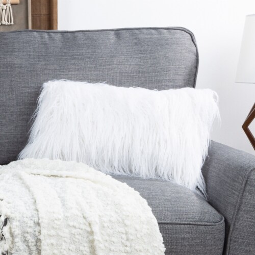 Lavish Home Mongolian Faux Fur Throw Pillow Charcoal Gray 20X12 Inch 6 Inch Thick Shag Coffee 1 unit Mariano s