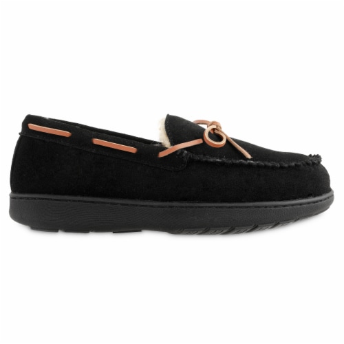 black suede moccasin slippers