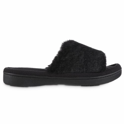 Isotoner® Women's Faux Fur Laurel Slide Slippers - Black Perspective: right