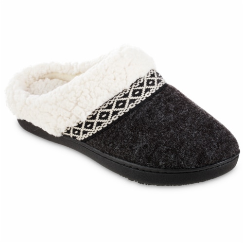 Isotoner® Heathered Knit Black Hoodback Women's Slippers Perspective: right