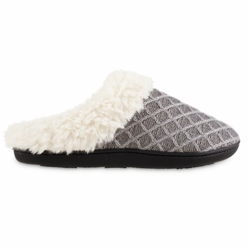 Isotoner® Women's Sweater Knit Diamond Quilted Hoodback Slippers - Light Gray Perspective: right