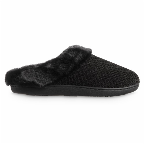 Isotoner® Lara Chenille Hoodback Slipper - Black Perspective: right
