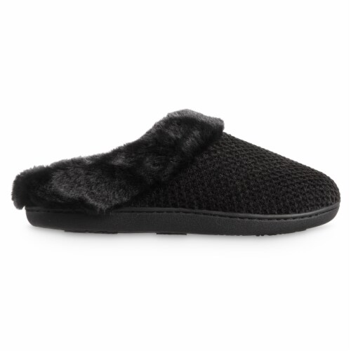 Isotoner® Lara Chenille Hoodback Slippers - Black Perspective: right