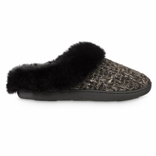 Isotoner® Samantha Sweater Knit Hoodback Slipper - Black Perspective: right