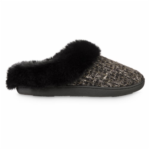Isotoner® Samantha Sweater Knit Hoodback Slipper - Black Perspective: right