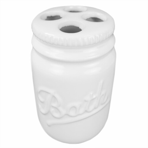 Home Basics 4 Piece Dolomite Mason Jar Bath Set, White Perspective: right