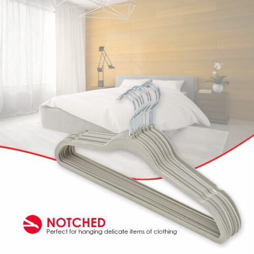 Home Basics 10-Piece Velvet Hangers, Grey Perspective: right