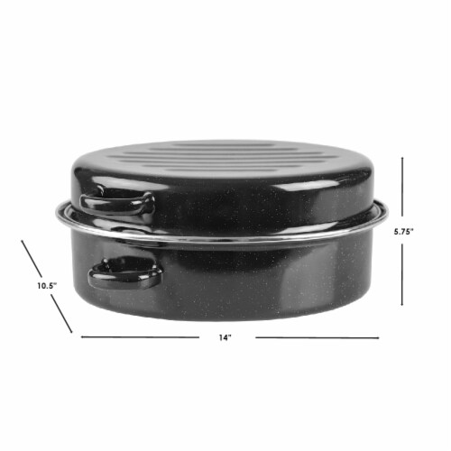 Home Basics Deep Oval Natural Non-Stick 12” Enameled Carbon Steel Roaster Pan with Lid, Black Perspective: right