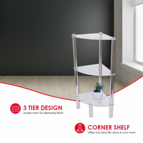 Home Basics 3 Tier Multi Use Arc Glass Corner Shelf, Clear, 1 Unit