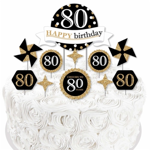 Big Dot of Happiness Adult 80th Birthday Gold - Party Cake Decor Kit - Cake Topper Set 11 Pc Perspective: right