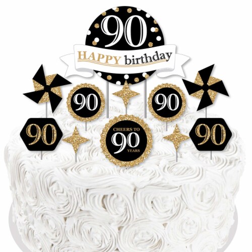 Big Dot of Happiness Adult 90th Birthday Gold - Party Cake Decor Kit - Cake Topper Set 11 Pc Perspective: right