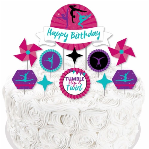 Big Dot of Happiness Tumble, Flip & Twirl Gymnastics Birthday Decor Kit Cake Topper Set 11 Pc Perspective: right